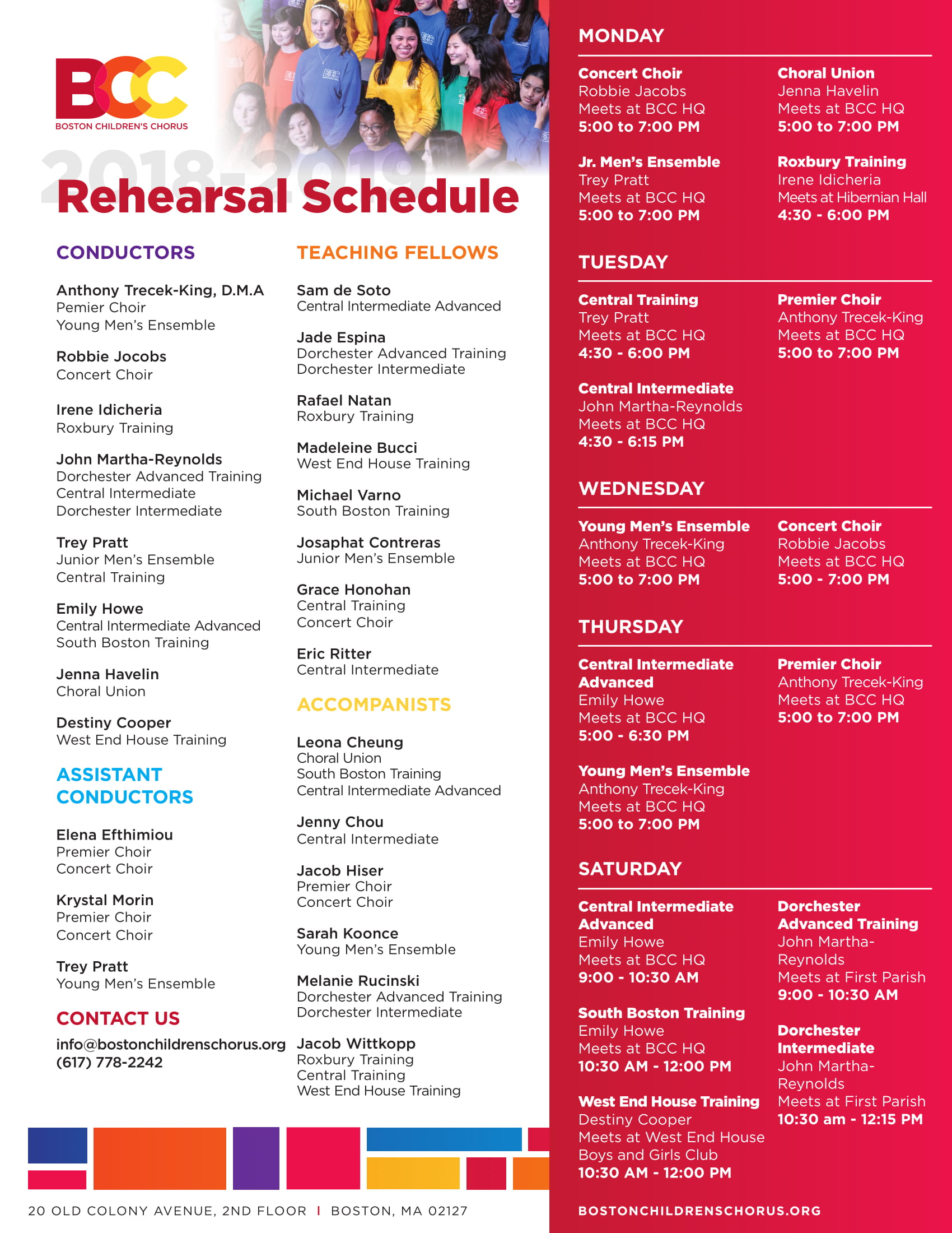 Rehearsal Schedule Choirs Our Programs Boston Children's Chorus